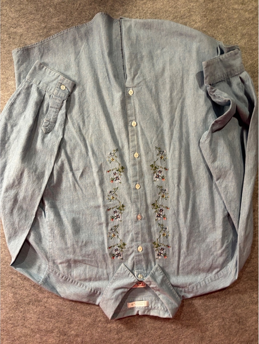 Vintage Talbots Women's XL Light Cotton Button-Up Shirt with Floral Embroidery